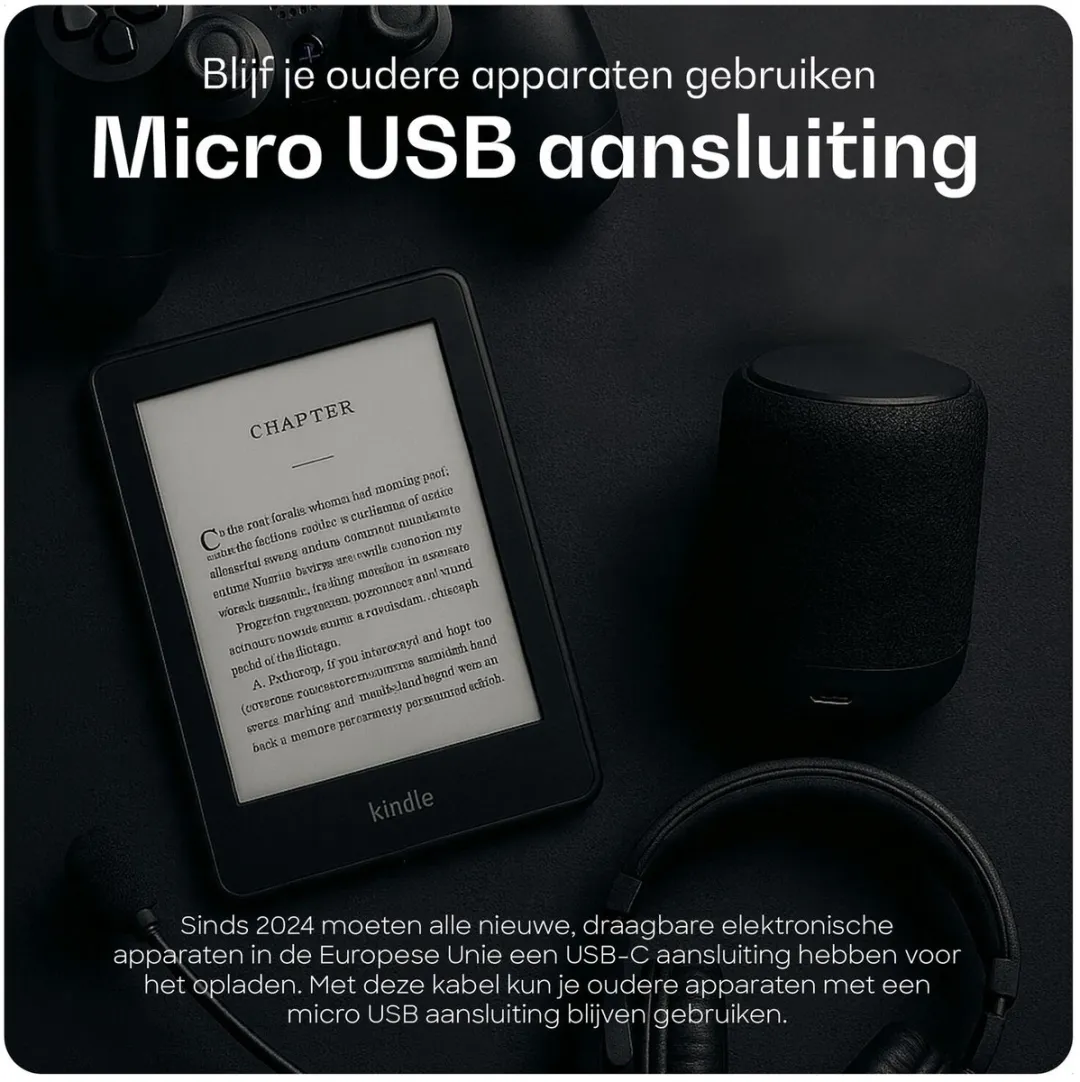 Buddi Flex USB-C naar Micro-USB Kabel 2M - 12W 5V/2.4A - Zwart