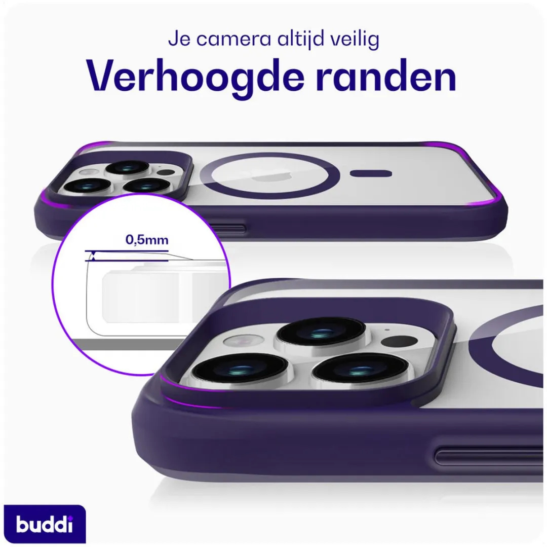 Buddi Hybrid Hoesje iPhone 15 Pro - MagSafe - Transparant Paars