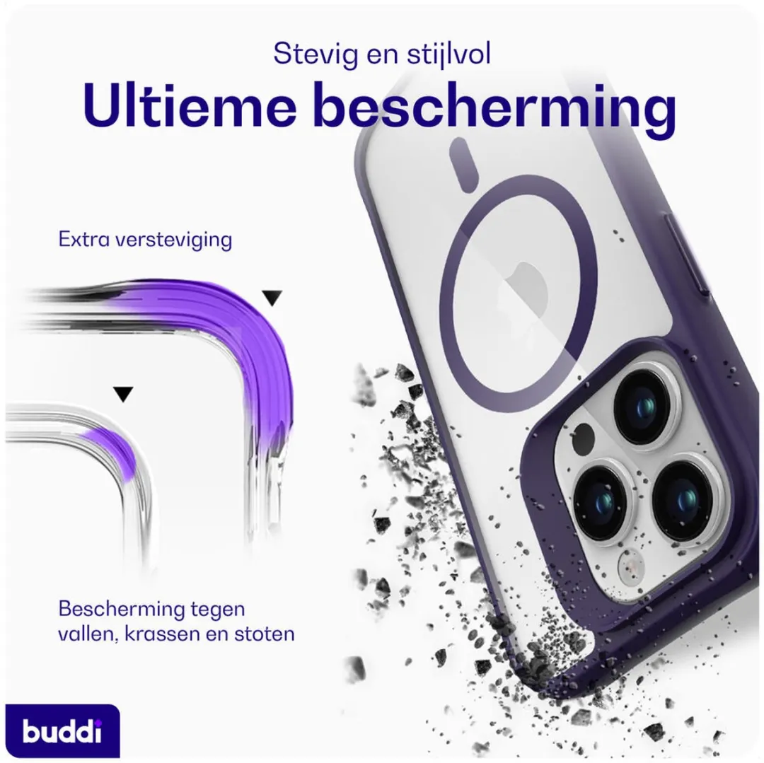 Buddi Hybrid Hoesje iPhone 15 Pro - MagSafe - Transparant Paars