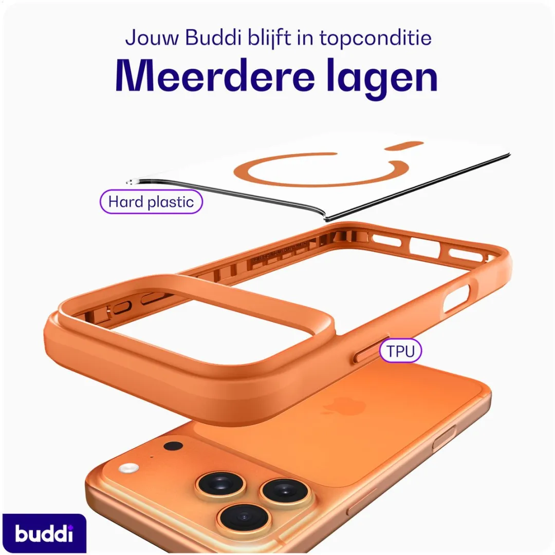 Buddi Hybrid Hoesje iPhone 17 Pro - Transparant Oranje