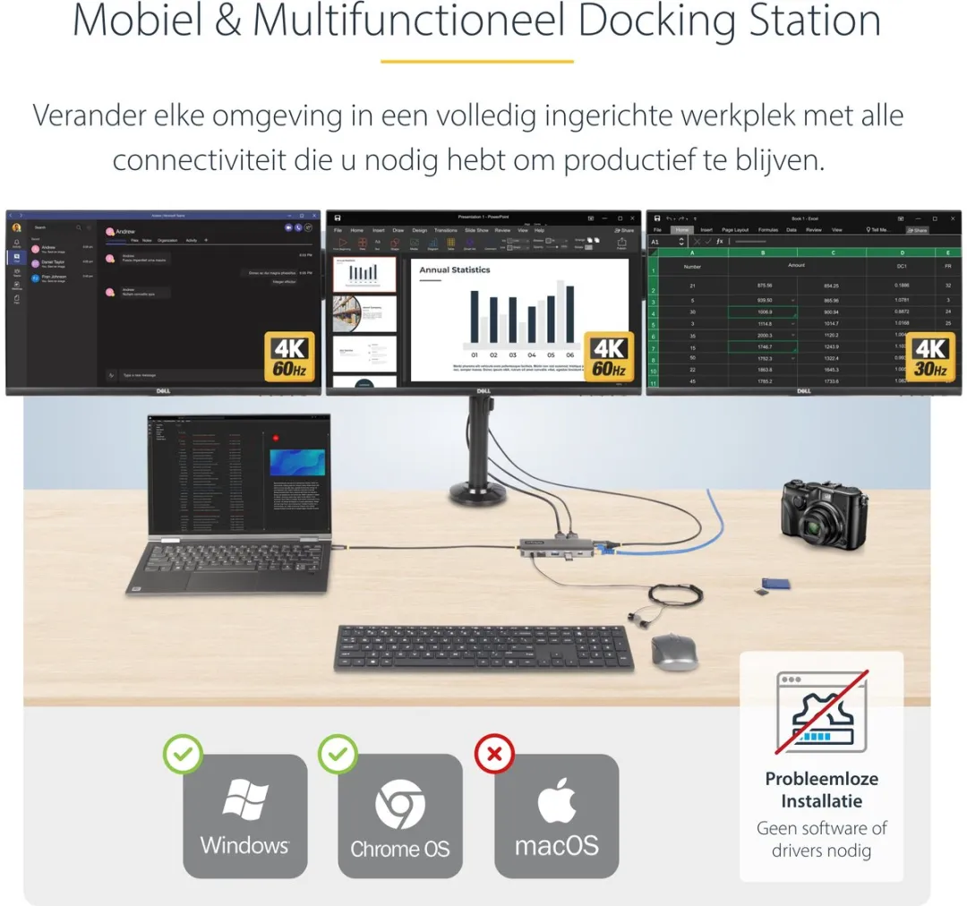 Startech 154B-USBC-MULTIPORT USB-C Triple Monitor Adapter - Grijs