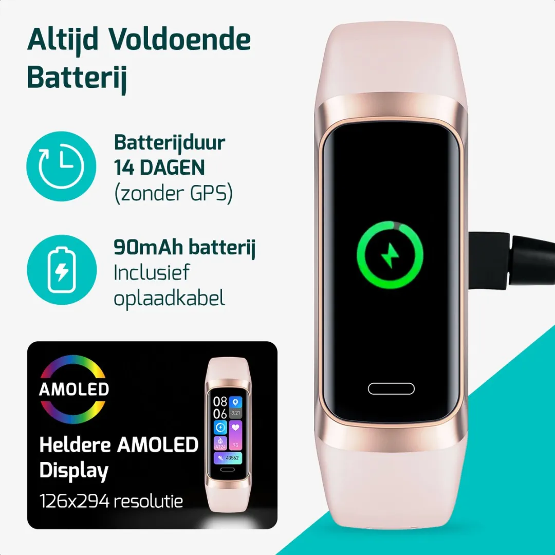 FITAGE Amoled Activity Tracker - Roze - afbeelding 6 van 6