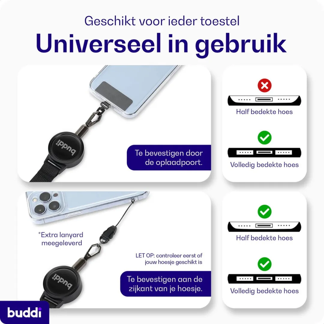 Buddi Secure Telefoonkoord Wintersport - Zwart - 2 Stuks