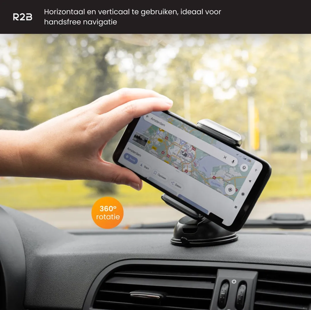 R2B Telefoonhouder Auto Zuignap Hoorn - 7 Inch - Zwart