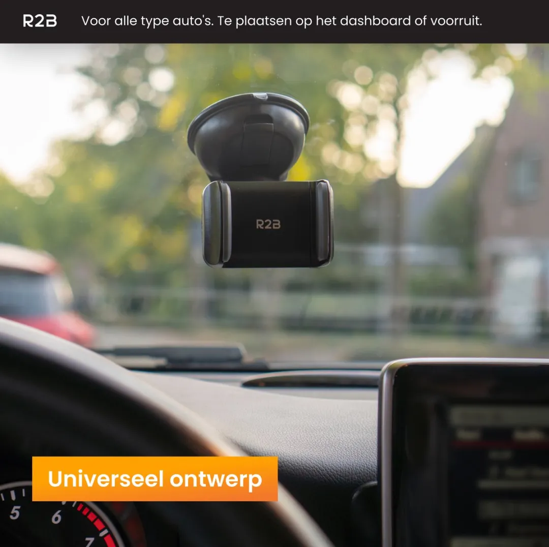 R2B Telefoonhouder Auto Zuignap Hoorn - 7 Inch - Zwart