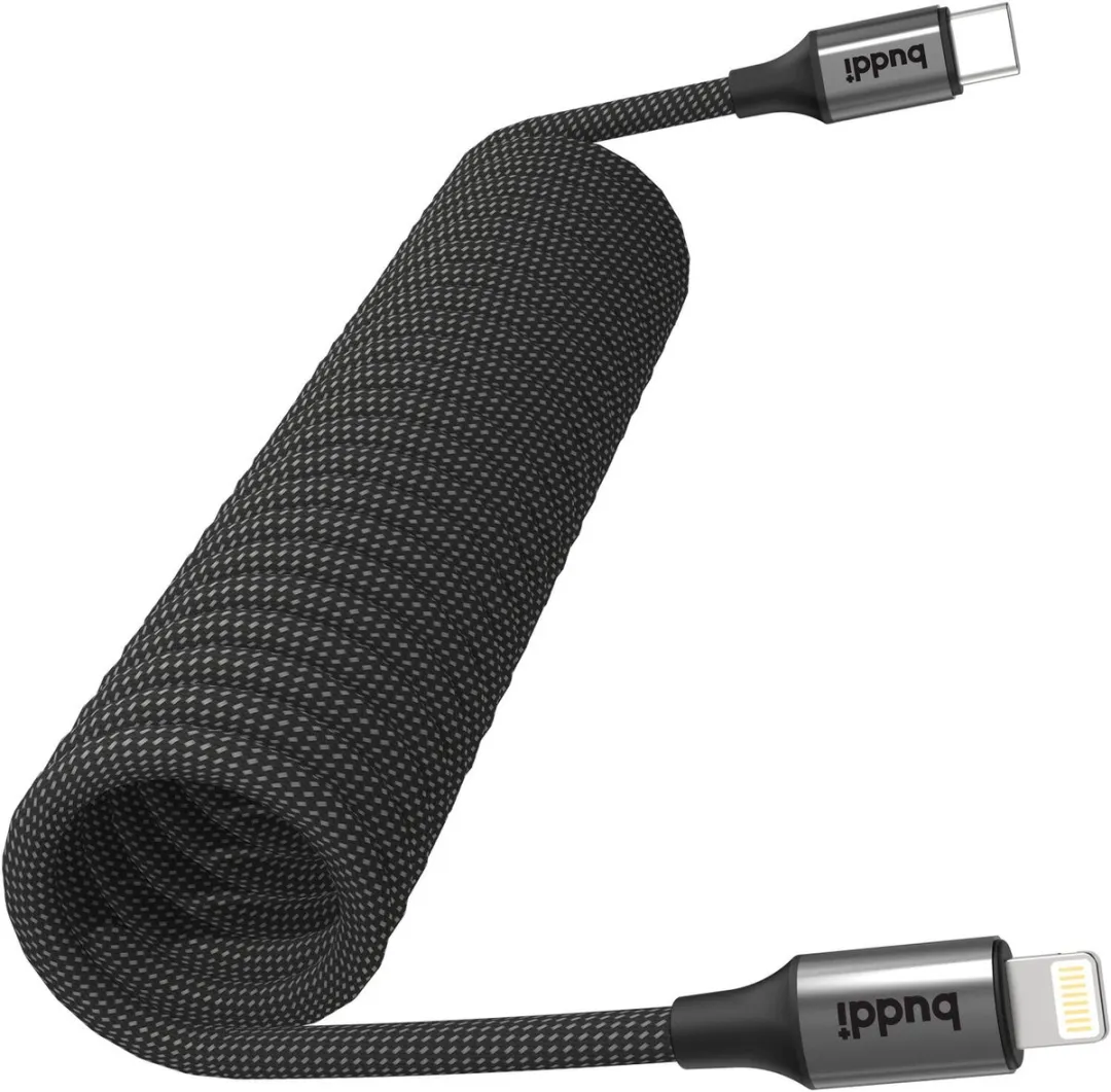 Buddi Flex USB-C naar Lightning Krul Kabel 12W - 1M - Zwart