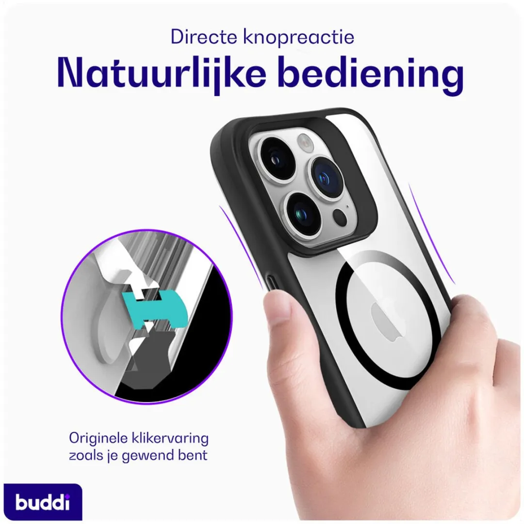 Buddi Hybrid Hoesje iPhone 15 Pro - MagSafe - Transparant Zwart