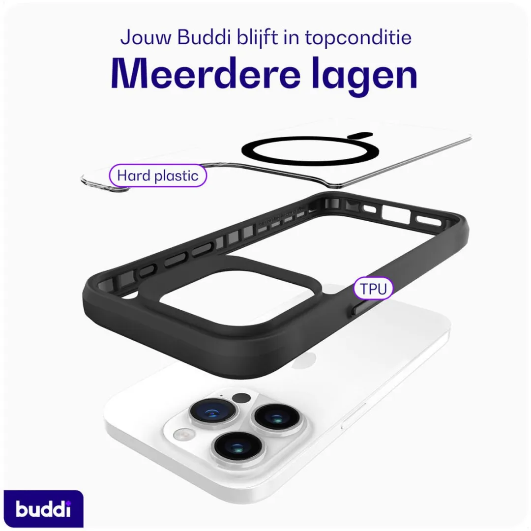 Buddi Hybrid Hoesje iPhone 15 Pro - MagSafe - Transparant Zwart - afbeelding 6 van 6
