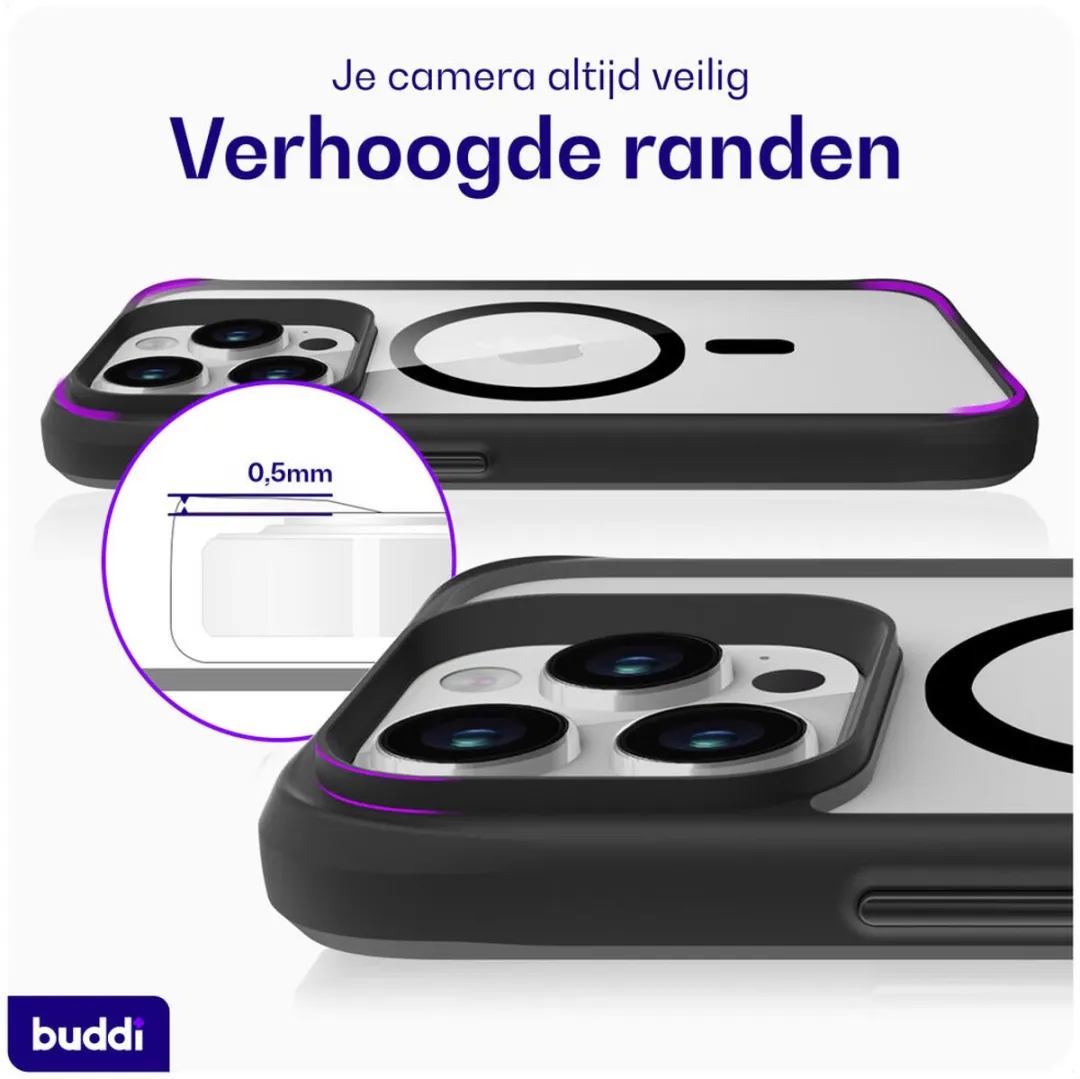 Buddi Hybrid Hoesje iPhone 15 Pro - MagSafe - Transparant Zwart