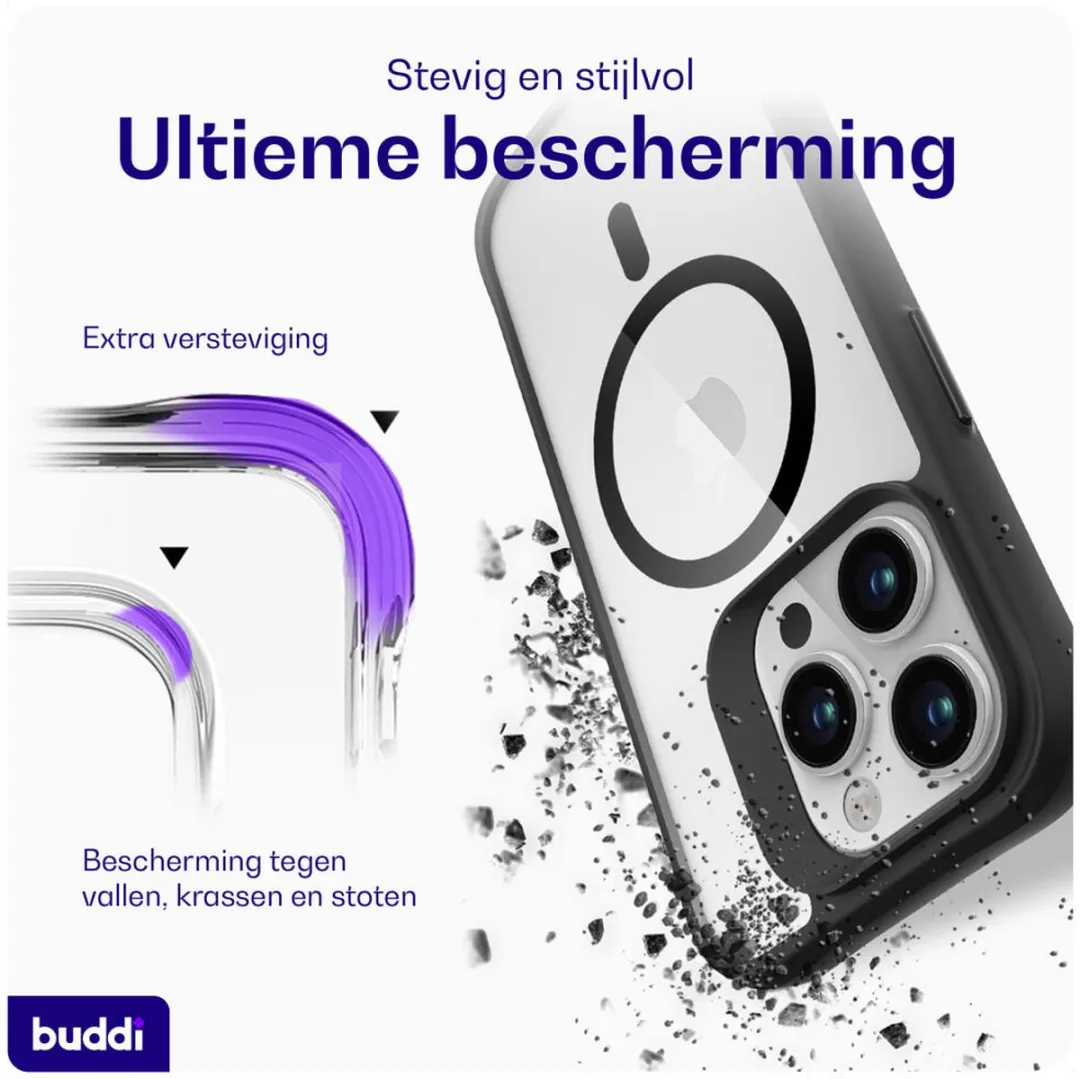 Buddi Hybrid Hoesje iPhone 15 Pro - MagSafe - Transparant Zwart