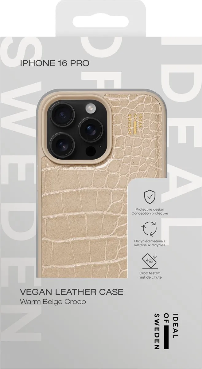 iDeal of Sweden iPhone 16 Pro Vegan Leather Backcover - Warm Beige Croco - IDVLC-I2461P-456