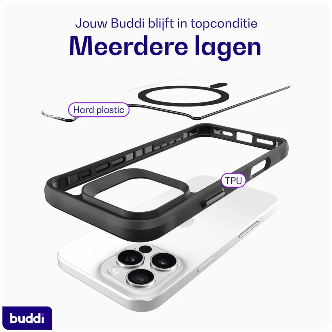 Buddi Hybrid Hoesje iPhone 16 Pro Max - MagSafe - Transparant Zwart