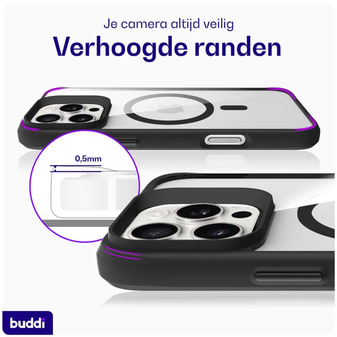 Buddi Hybrid Hoesje iPhone 16 Pro Max - MagSafe - Transparant Zwart - afbeelding 6 van 6