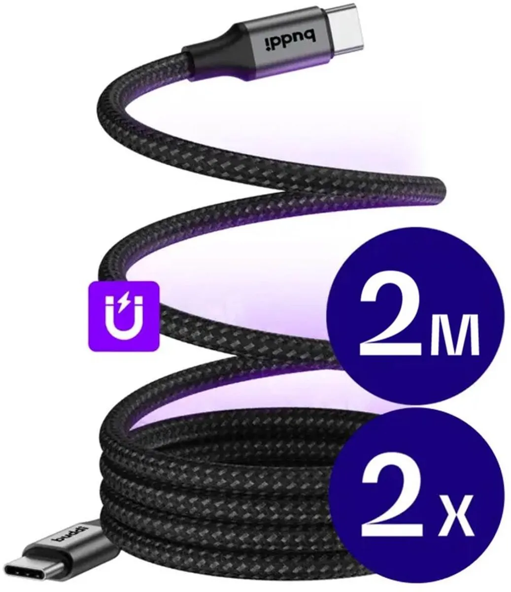 Buddi Flex Duo Pack Magnetische USB-C Kabel 60W 2M