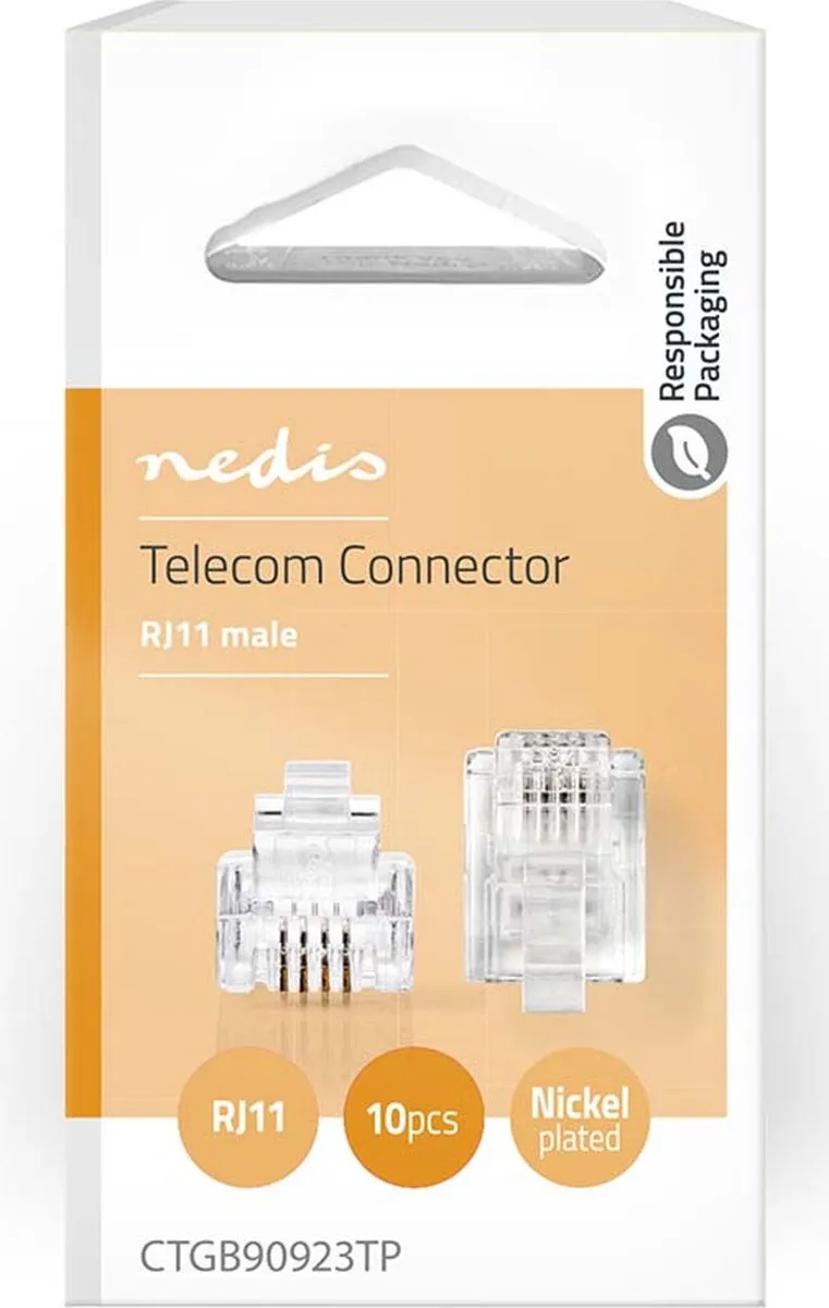 Nedis CTGB90923TP Telecom-Connector RJ11 - 10 Stuks - Goud Verguld