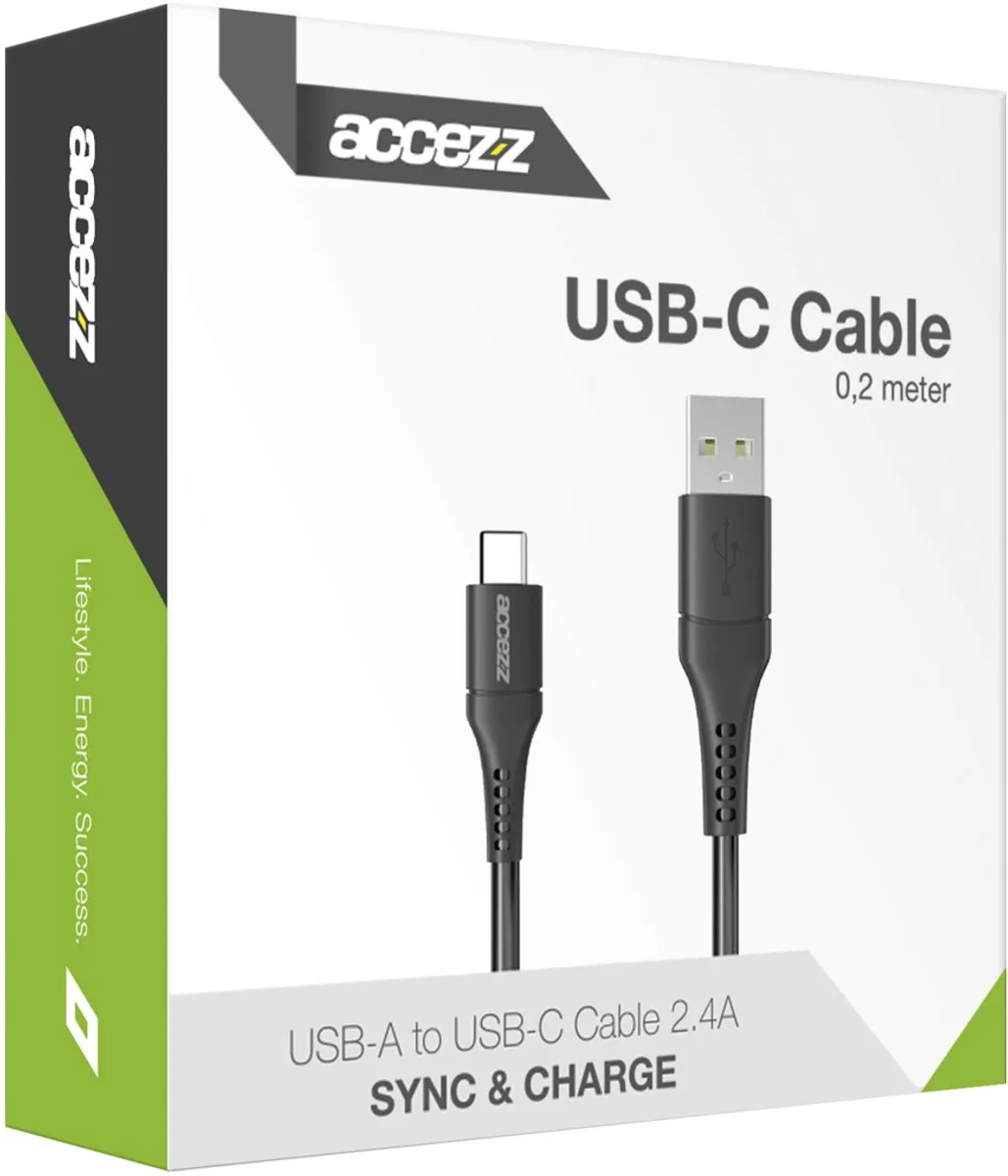 Accezz SH00010491 USB-C naar USB-A Kabel 0.2m - Zwart