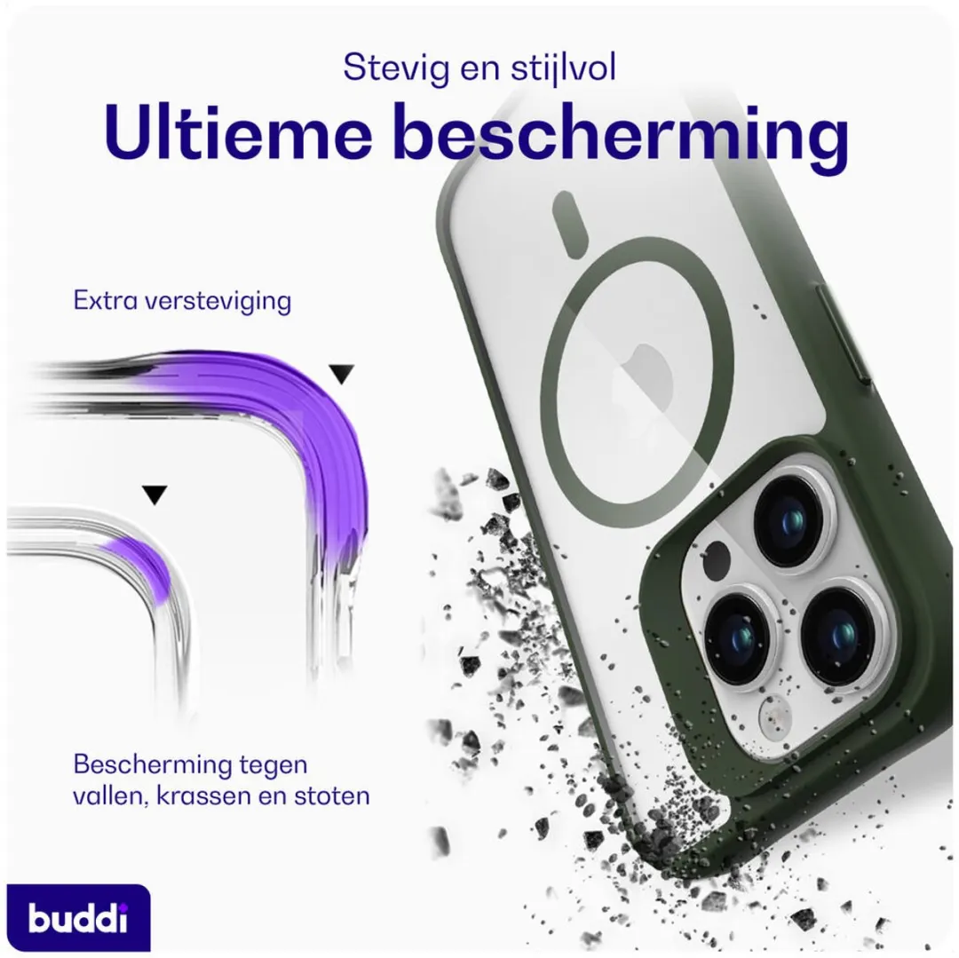 Buddi Hybrid BHICAP15P-TRGRN Hoesje iPhone 15 Pro - MagSafe - Transparant Groen