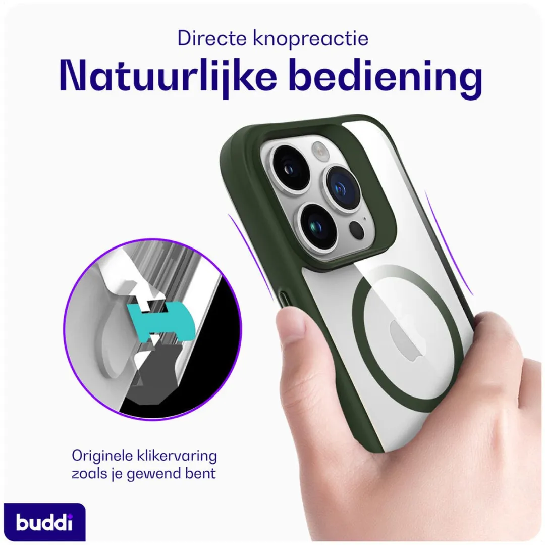 Buddi Hybrid BHICAP15P-TRGRN Hoesje iPhone 15 Pro - MagSafe - Transparant Groen