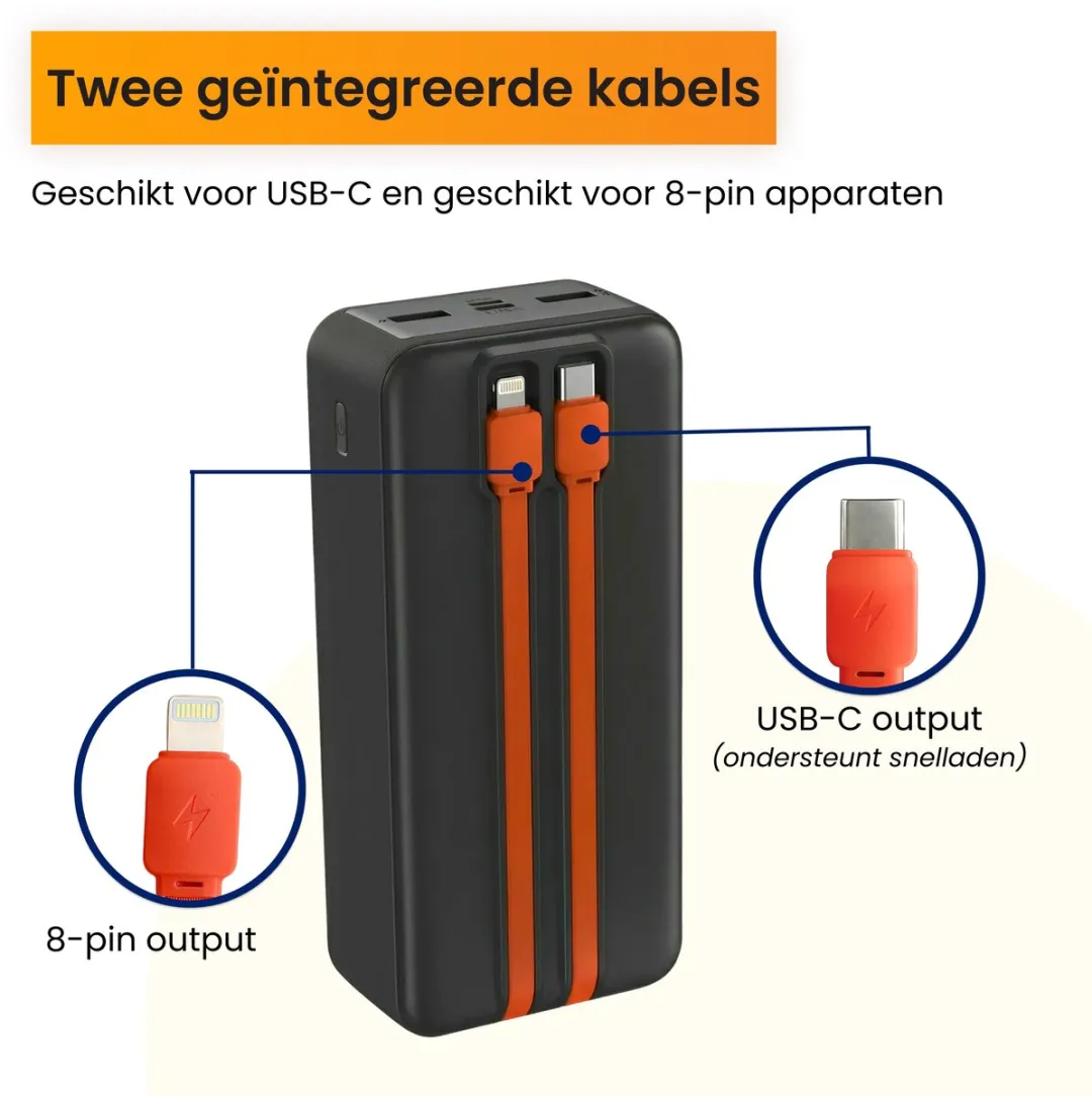 R2B Powerbank 30000mAh - 80W - 5 Outputs - Zwart