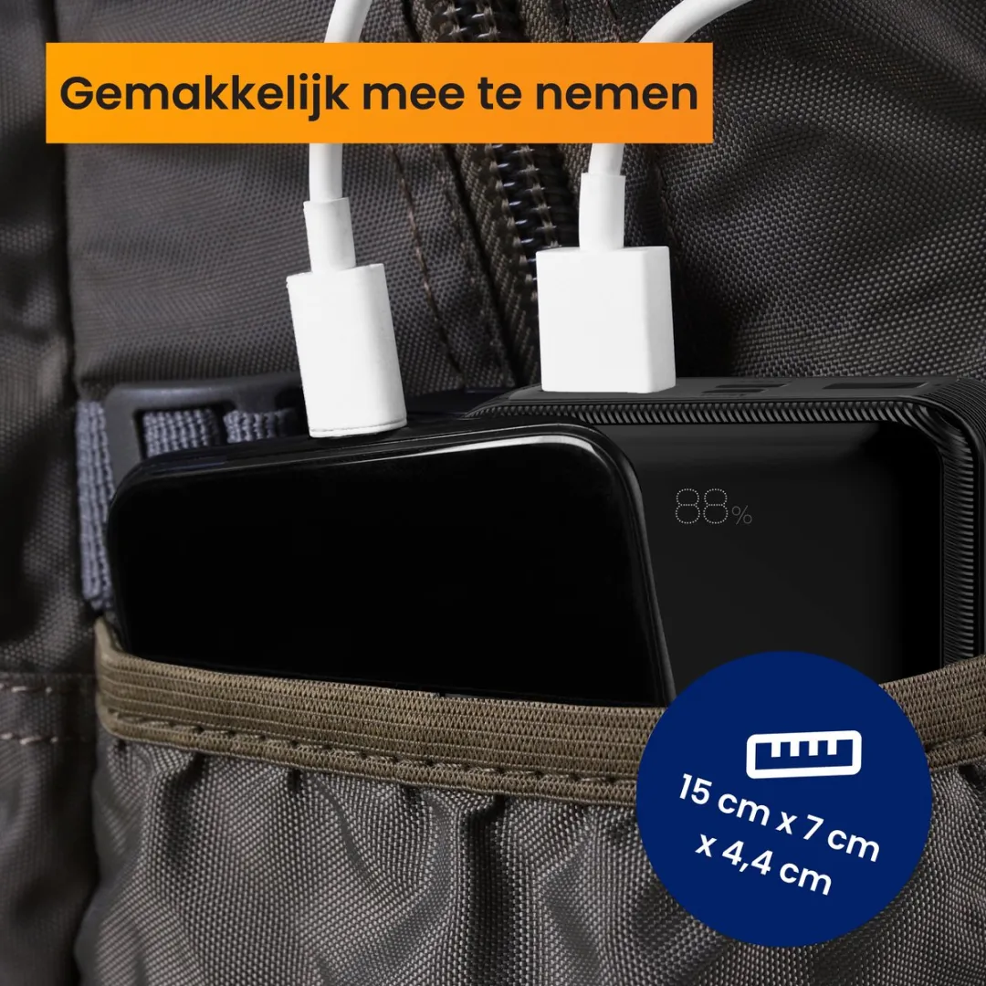 R2B Powerbank 30000mAh - 80W - 5 Outputs - Zwart