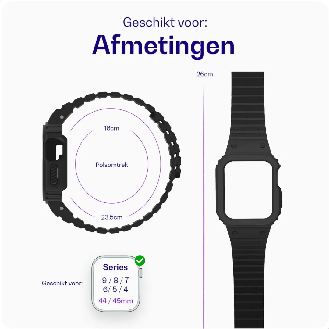 Buddi Forge Bandje & Hoesje Apple Watch 44/45mm - Zwart
