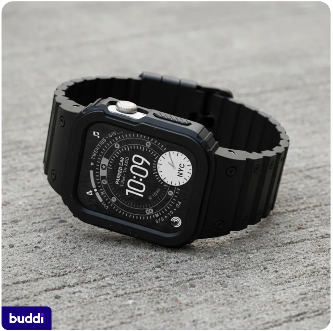 Buddi Forge Bandje & Hoesje Apple Watch 44/45mm - Zwart