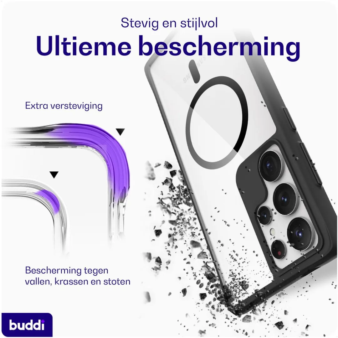 Buddi Hybrid Hoesje Samsung Galaxy S24 Ultra - MagSafe - Transparant Zwart