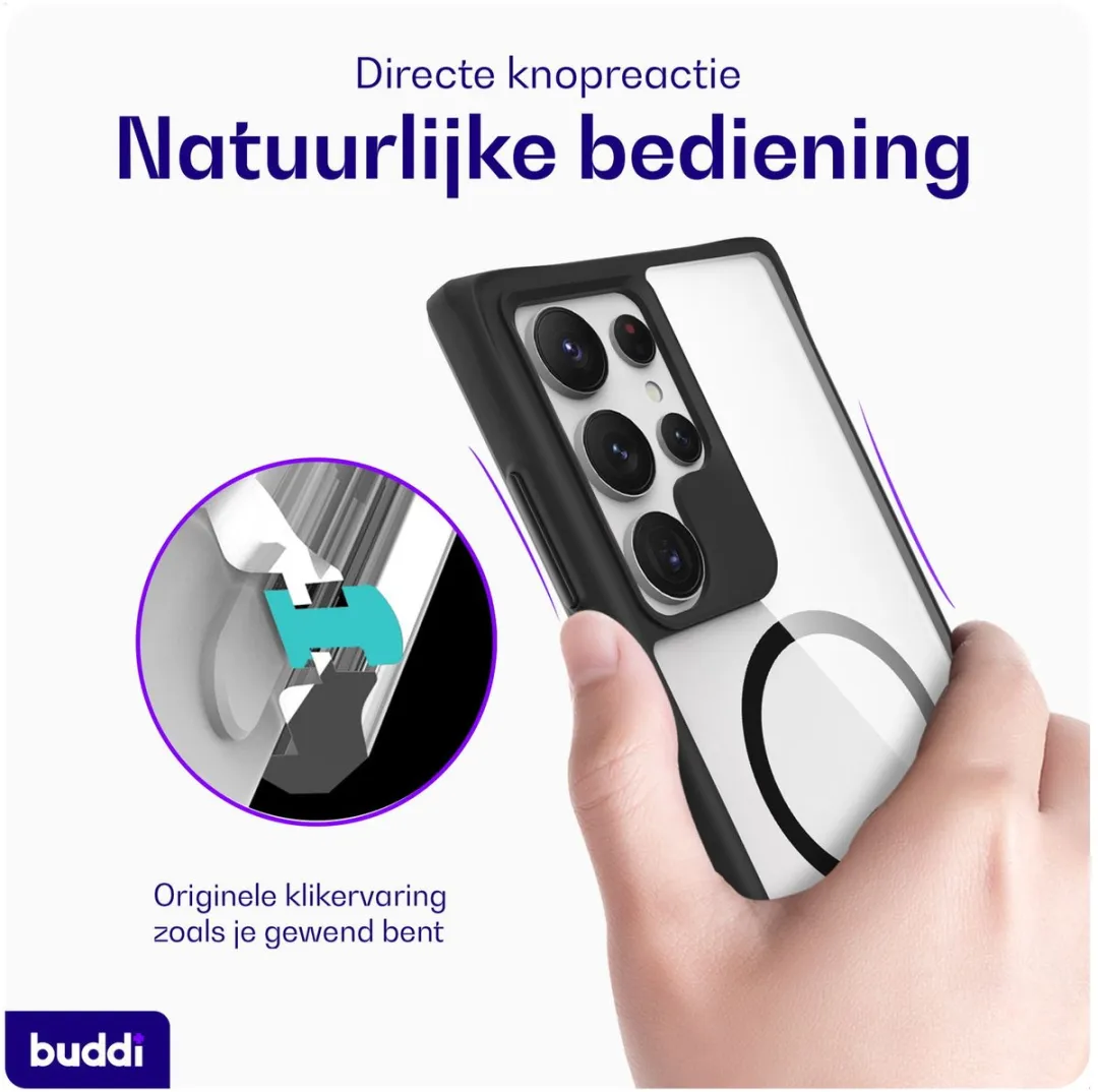 Buddi Hybrid Hoesje Samsung Galaxy S24 Ultra - MagSafe - Transparant Zwart