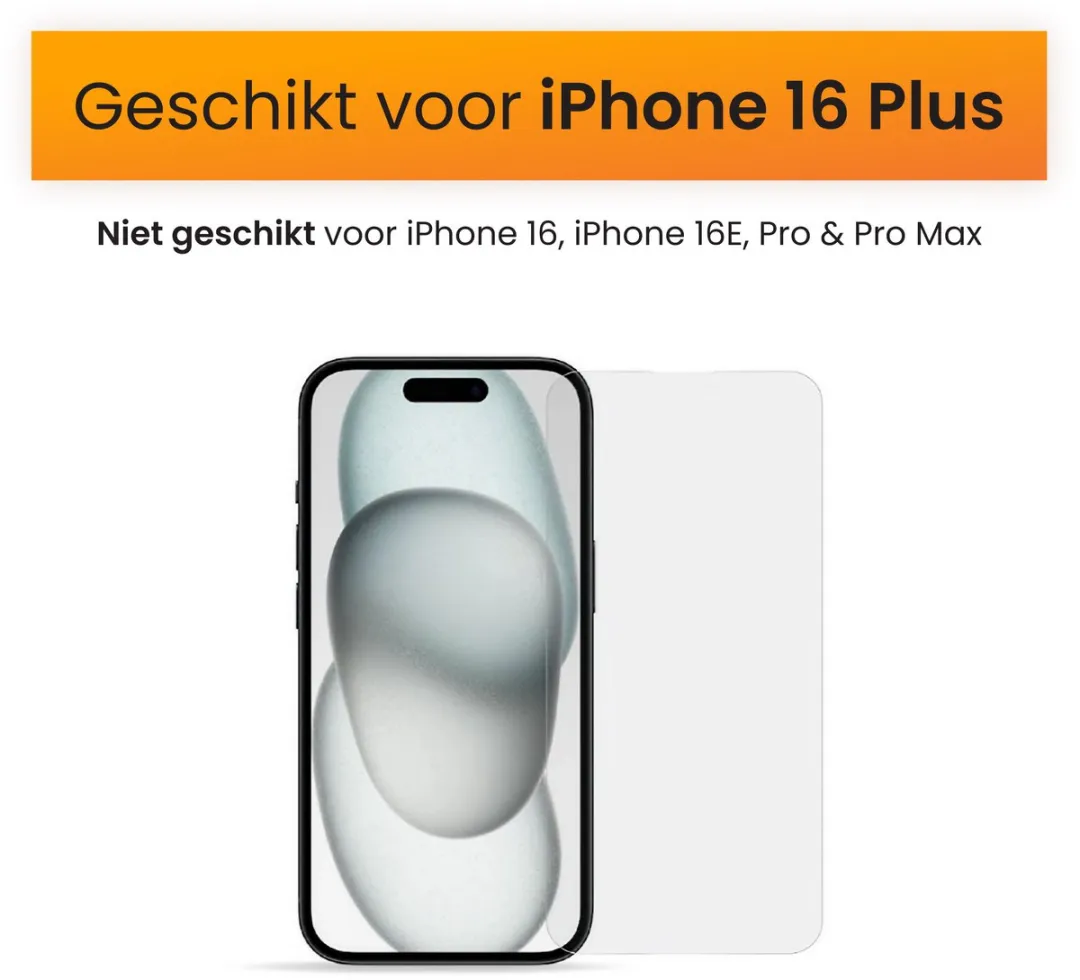 R2B Screenprotector iPhone 16 Plus - 2 Stuks - Tempered Glass