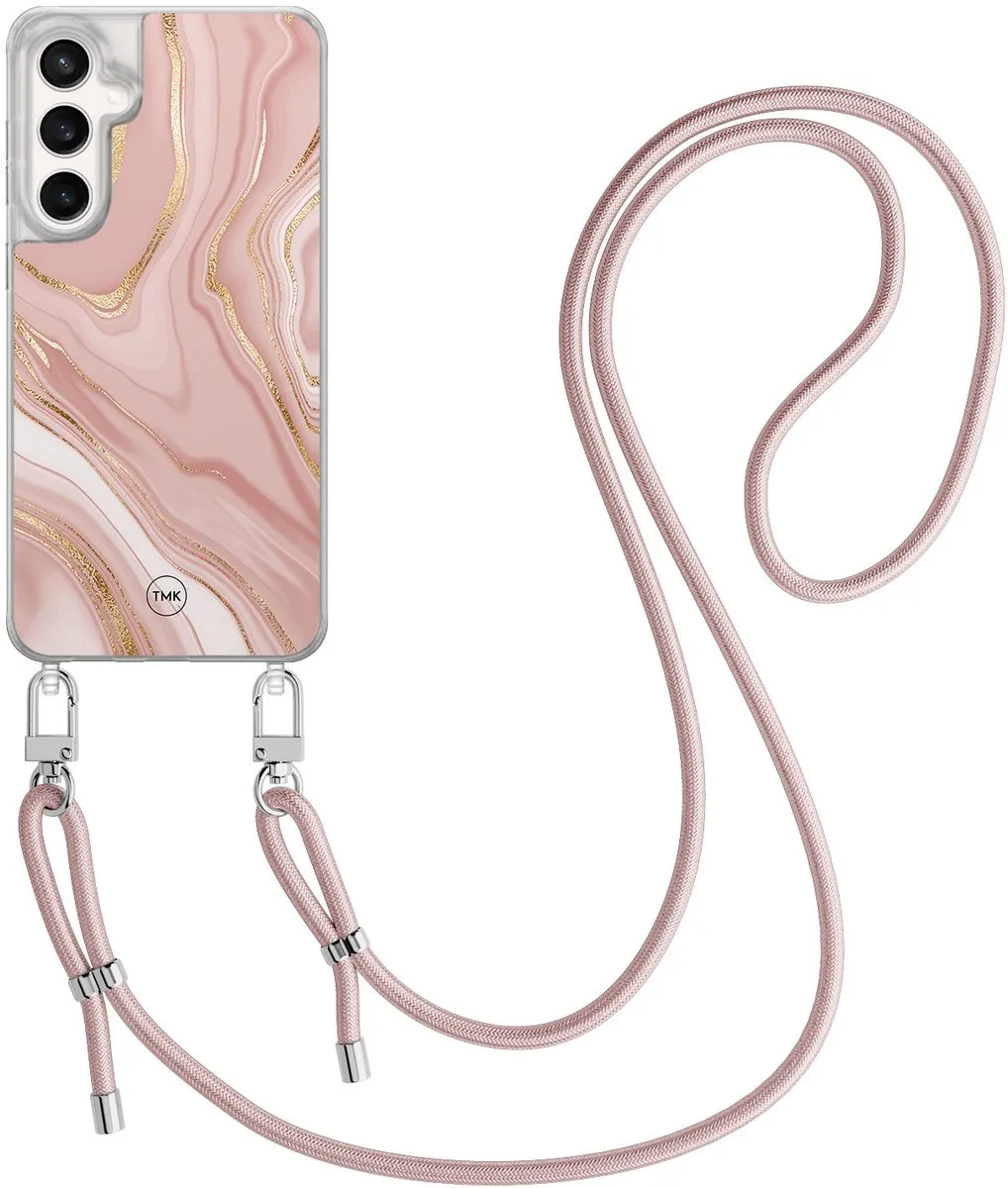 Casevibes S24 FE Telefoonhoesje - Roze Marble - Met Rozegoud Koord