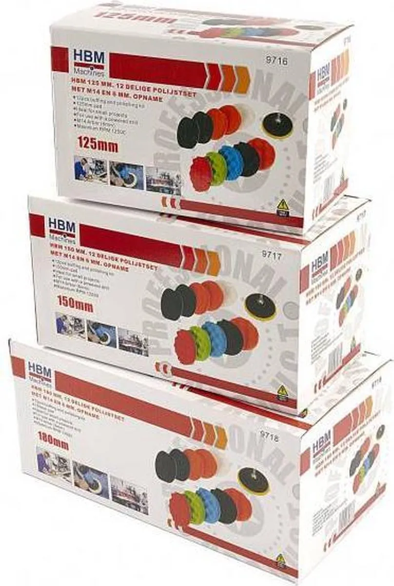HBM Machines 180mm Polijstset 12-delig M14/6mm - Chroom