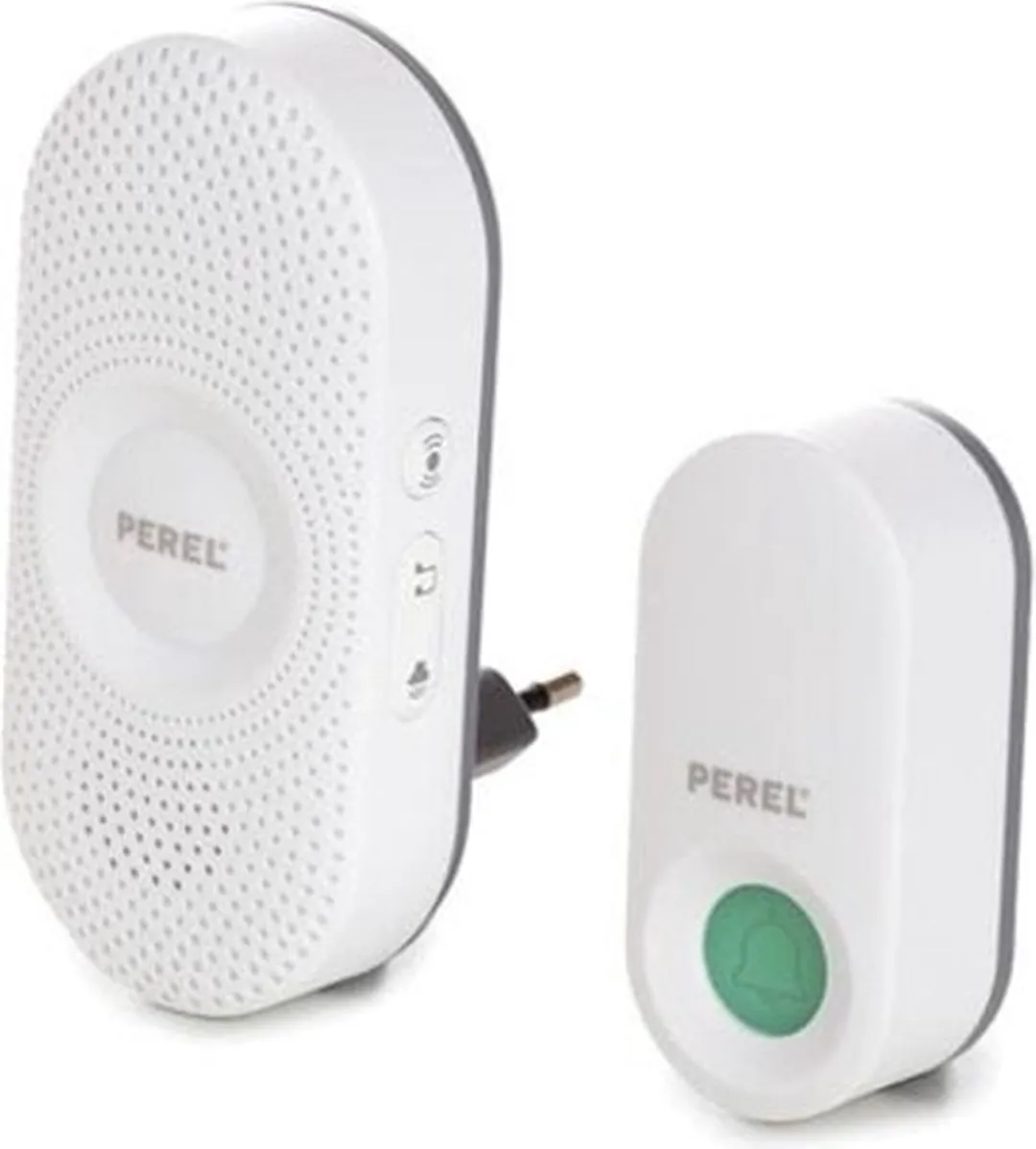 Perel Draadloze deurbel met niet-storen-functie, met 1 x plug-in ontvanger / 1 x drukknop, IP44 waterdicht, 36 melodieën, 300 m bereik, wit