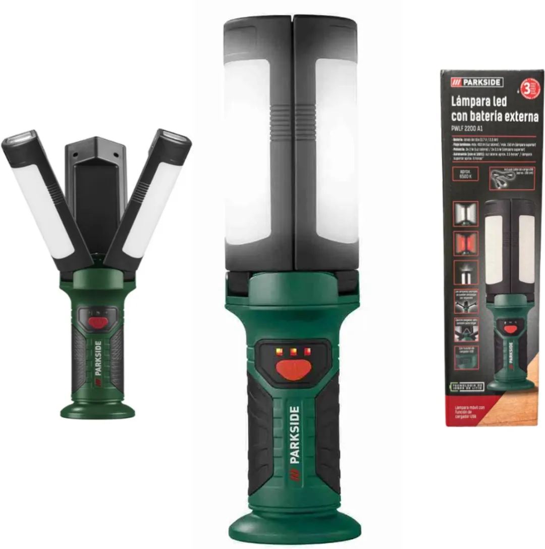 PARKSIDE® PWFL 2200 LED Werklamp – Oplaadbare Bouwlamp met Magnetische Voet & Powerbankfunctie – Draagbare LED Werkplaatslamp met Sterke Lichtopbrengst – Voor Binnen & Buiten Gebruik