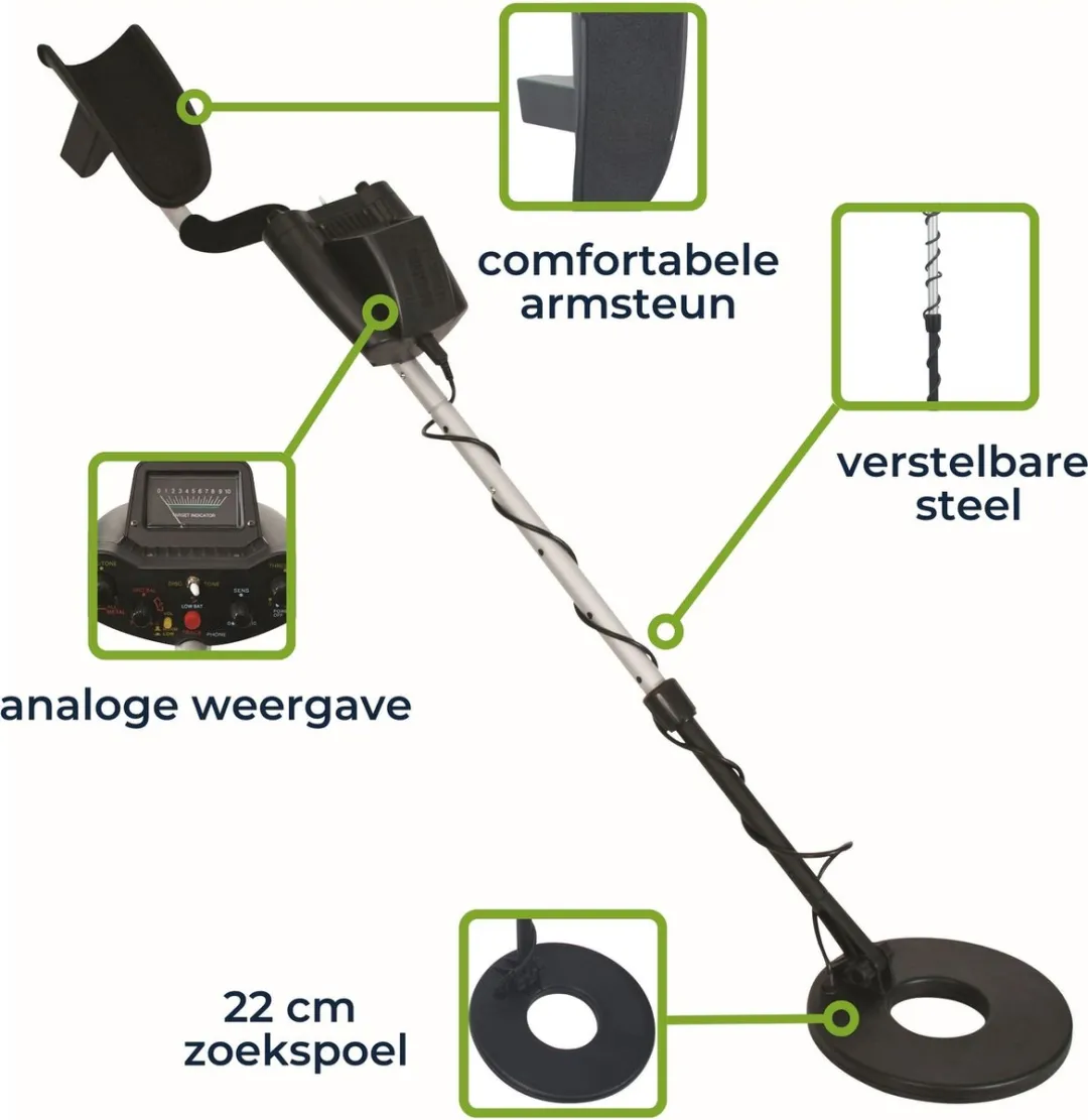 Velleman CS102 Metaaldetector - 22cm Spoel - 20cm Zoekdiepte - Zwart/Grijs