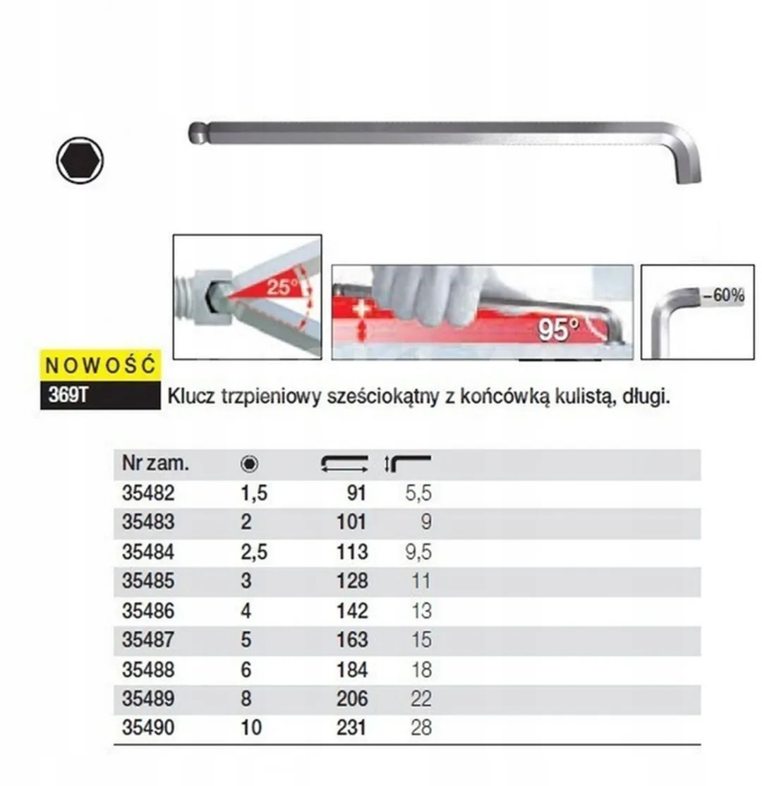 Wiha 35482 Stiftsleutel zeskantkogelkop - mat verchroomd