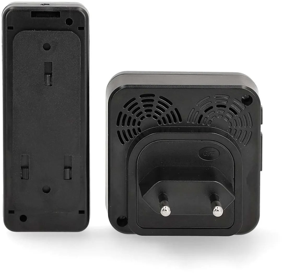 Nedis Draadloze Deurbelset – Incl. 2 Ontvangers op Netvoeding – 58 Melodieën – Bereik 150m – Waterdicht – Zwart