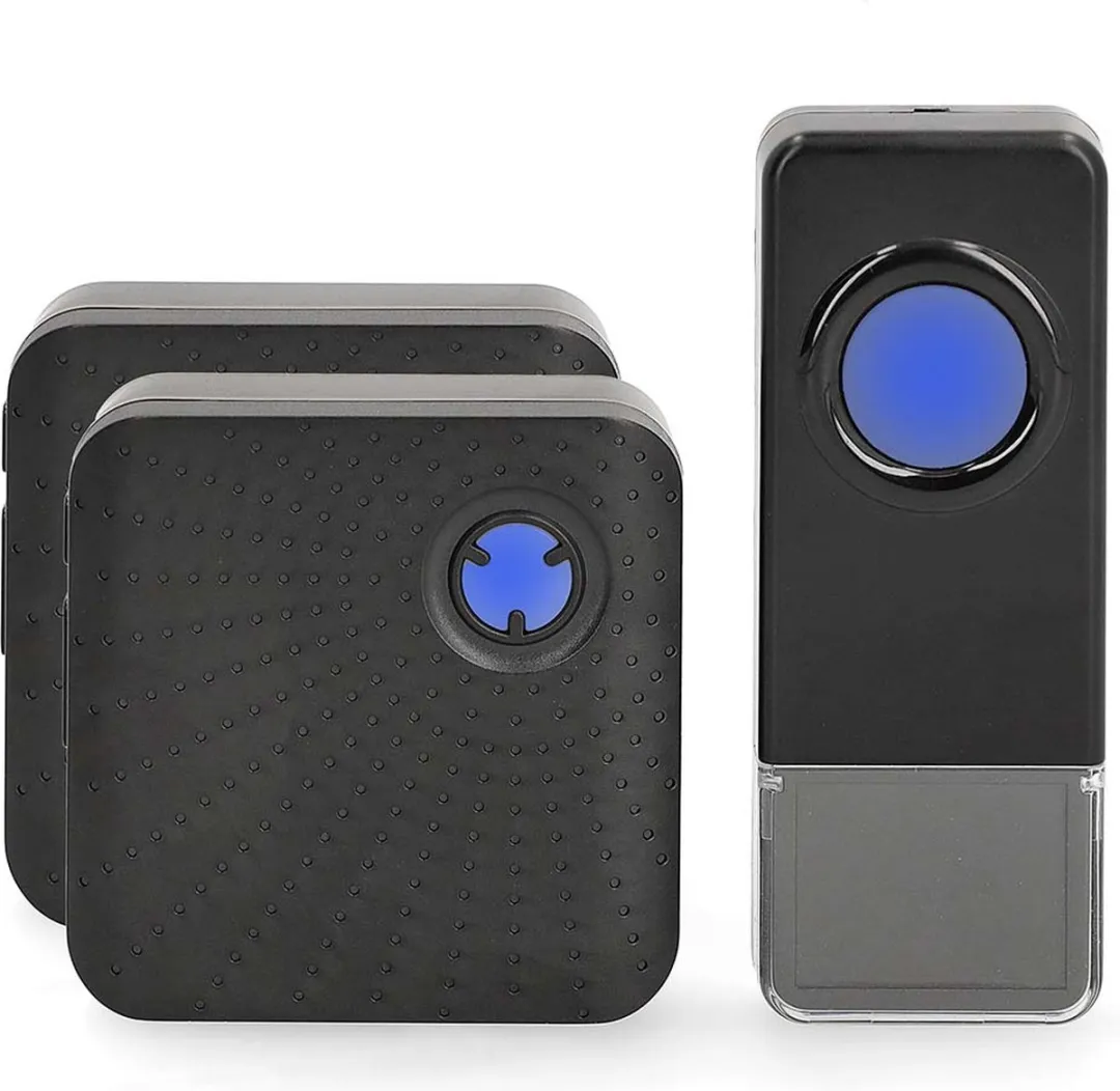 Nedis Draadloze Deurbelset – Incl. 2 Ontvangers op Netvoeding – 58 Melodieën – Bereik 150m – Waterdicht – Zwart