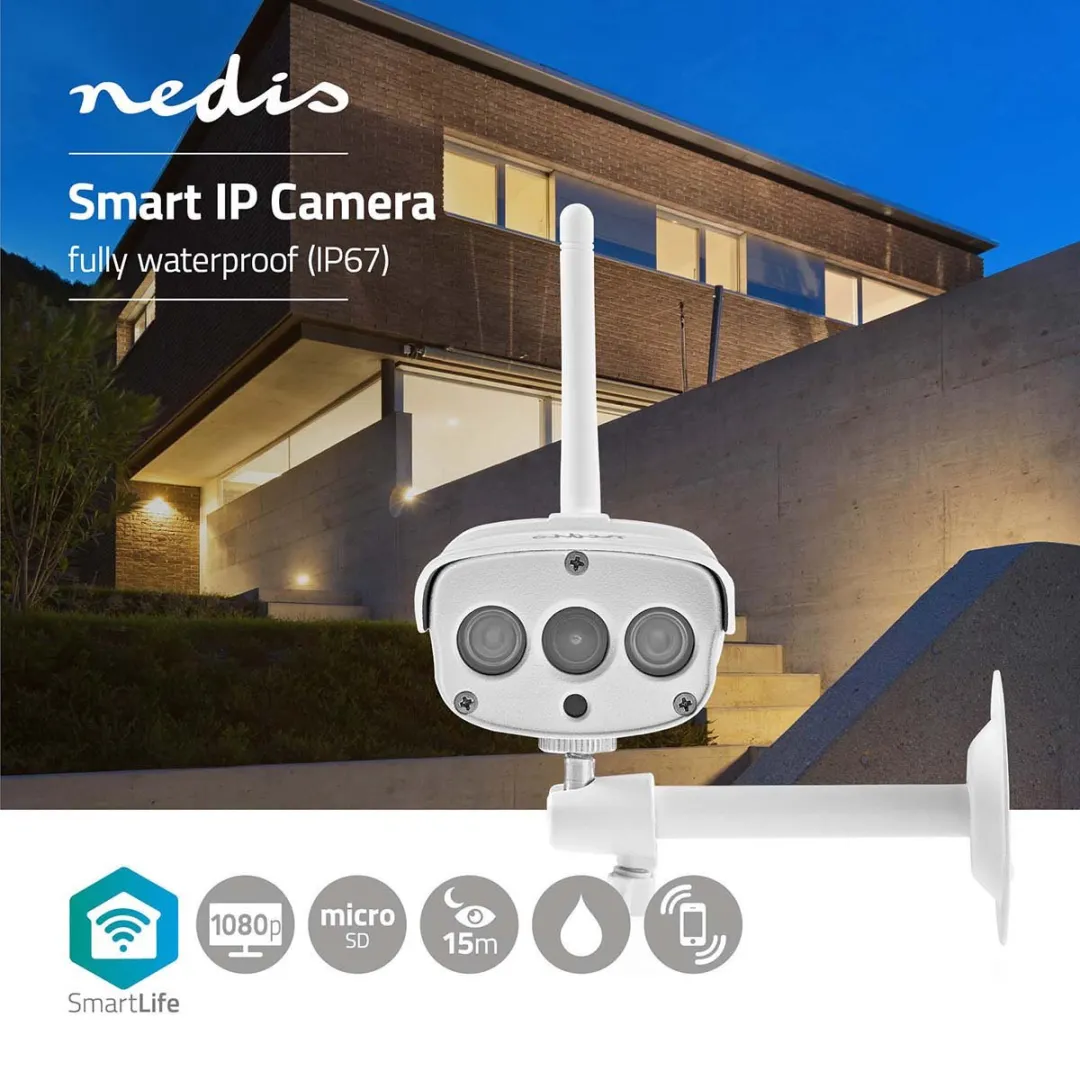 SmartLife Camera voor Buiten - Wi-Fi - Full HD 1080p - IP67 - Cloud Opslag (optioneel) / microSD (niet inbegrepen) - 12 V DC - Met bewegingssensor - Nachtzicht - Wit
