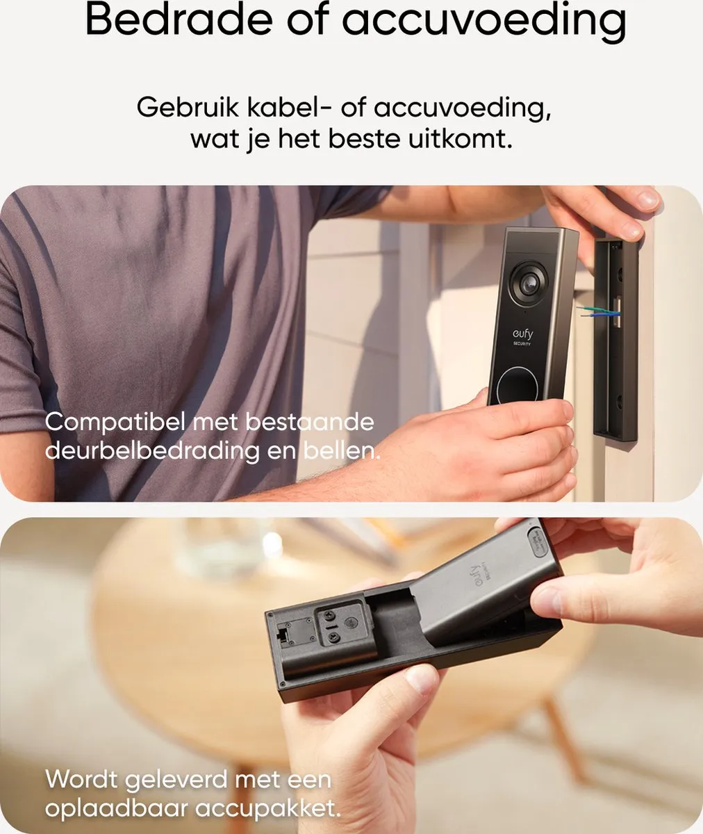 eufy Security E340 Video Deurbel – Video Doorbell - Dual-Cam technologie, 2K Full HD-resolutie, kleur nachtzicht, AI-pakketdetectie, geen maandelijkse kosten, draadloze installatie, compatibel met Alexa en Google Assistant