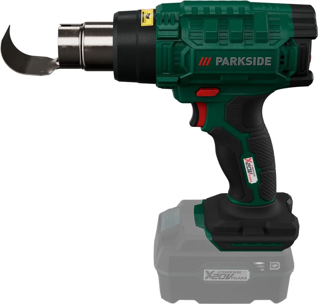 Parkside Accu Heteluchtpistool - 20V - Robuuste behuizing met ergonomische softgreep - Temperatuur: koude lucht / 250 °C / 550 °C - Exclusief accu en snellader