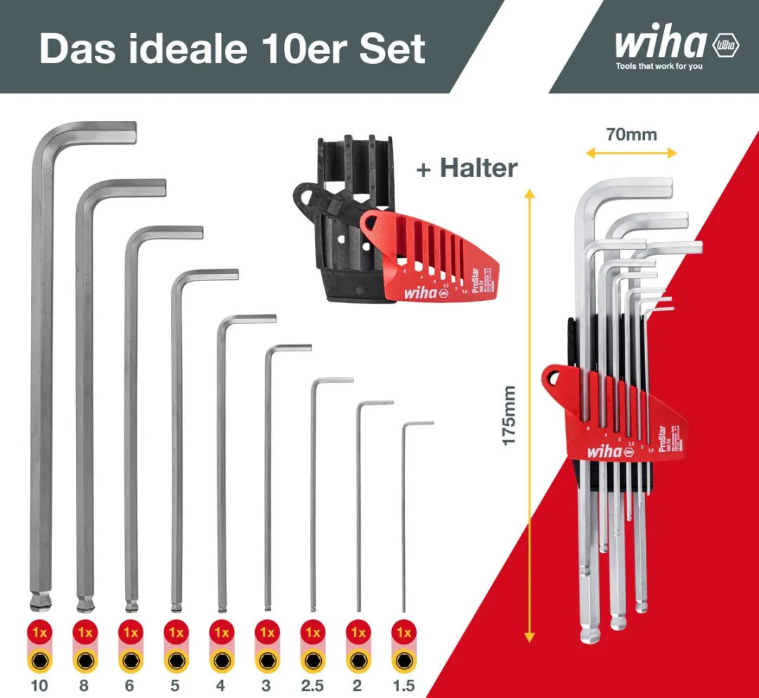 Wiha ProStar Stiftsleutelset 10-delig - Mat verchroomd