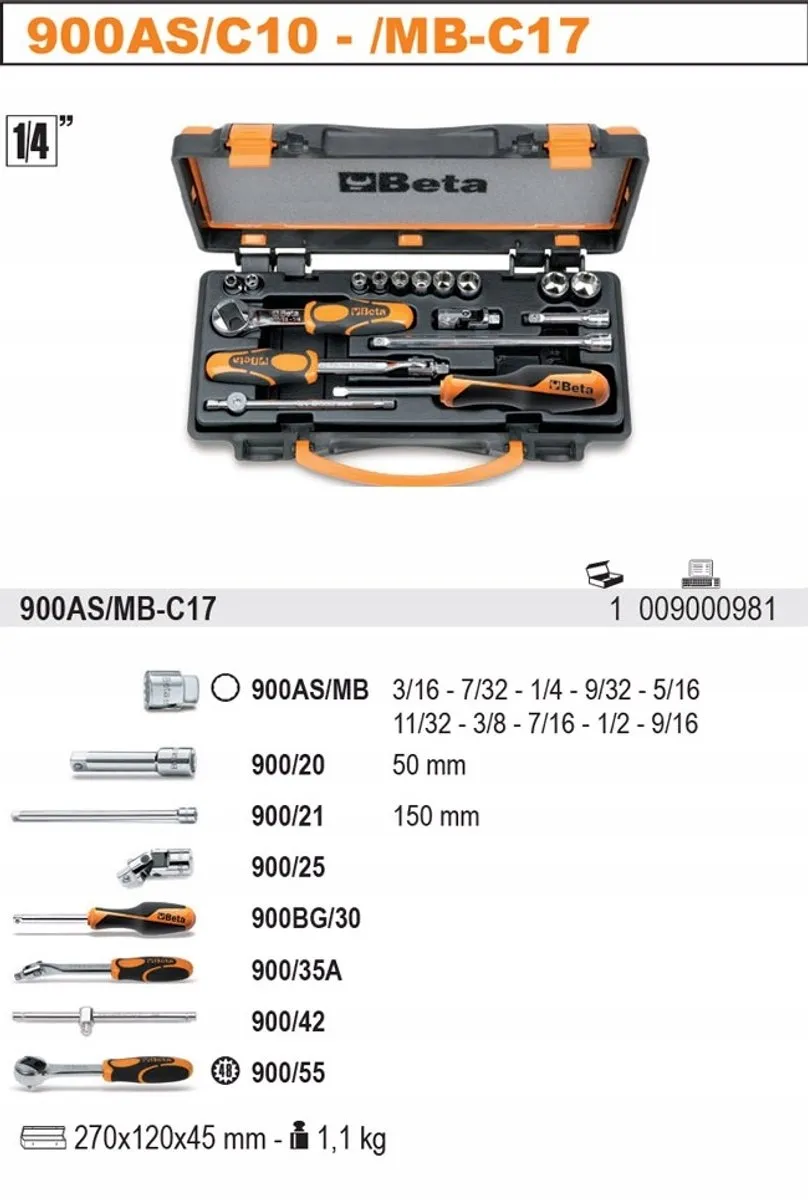 Beta 17-delige Doppenset 900AS/MB-C17 - Zwart/Oranje