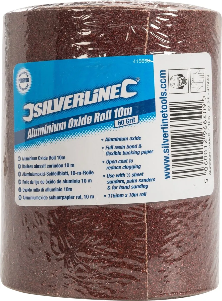 Silverline Schuurpapier op rol - Aluminiumoxide - Korrel 60 - 10 meter - 115 mm breed