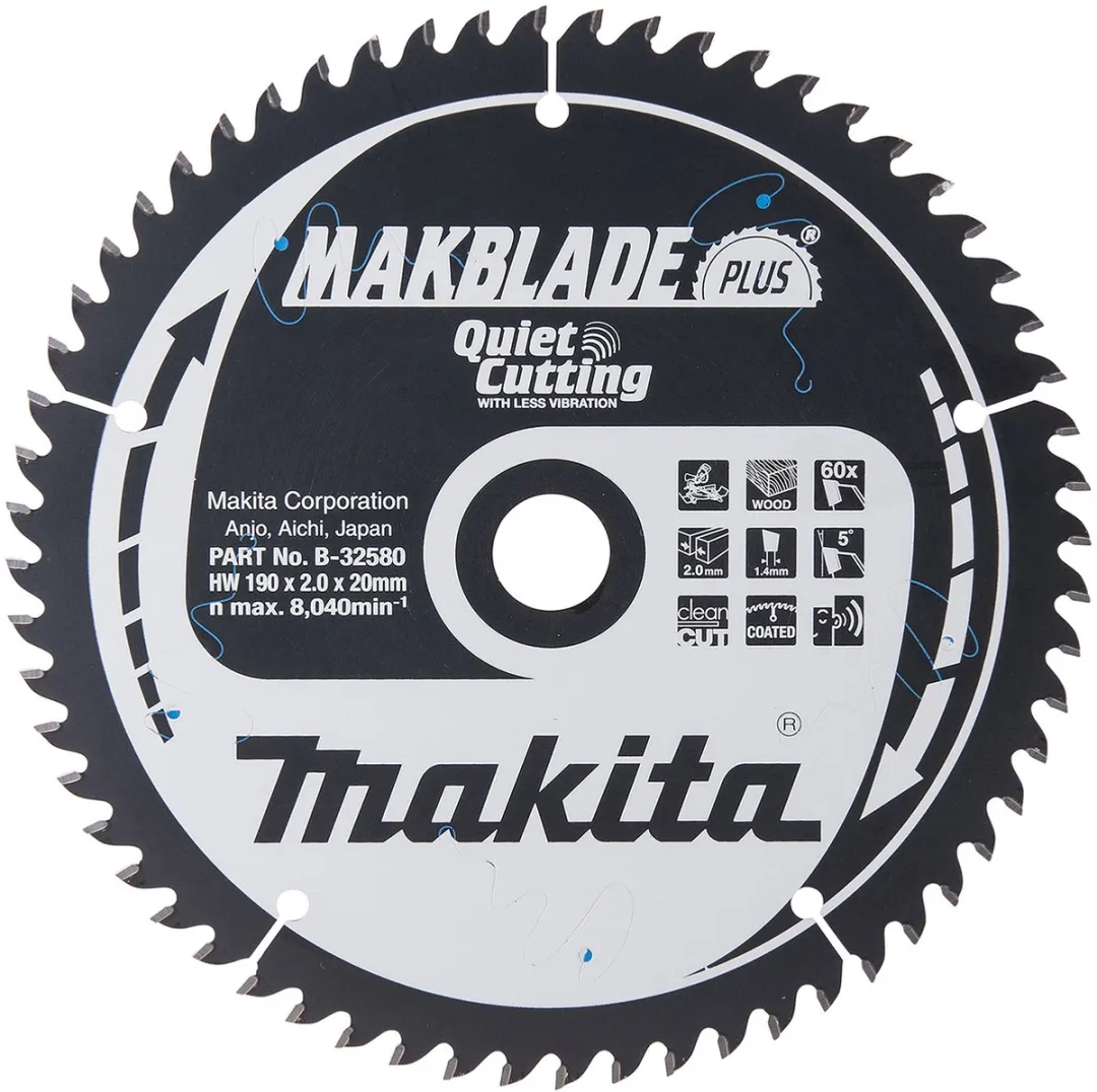 Makita B-32580 MAKBLADE PLUS tafel-, afkort- en verstekzaagblad-190x20 mm 60T ATAF