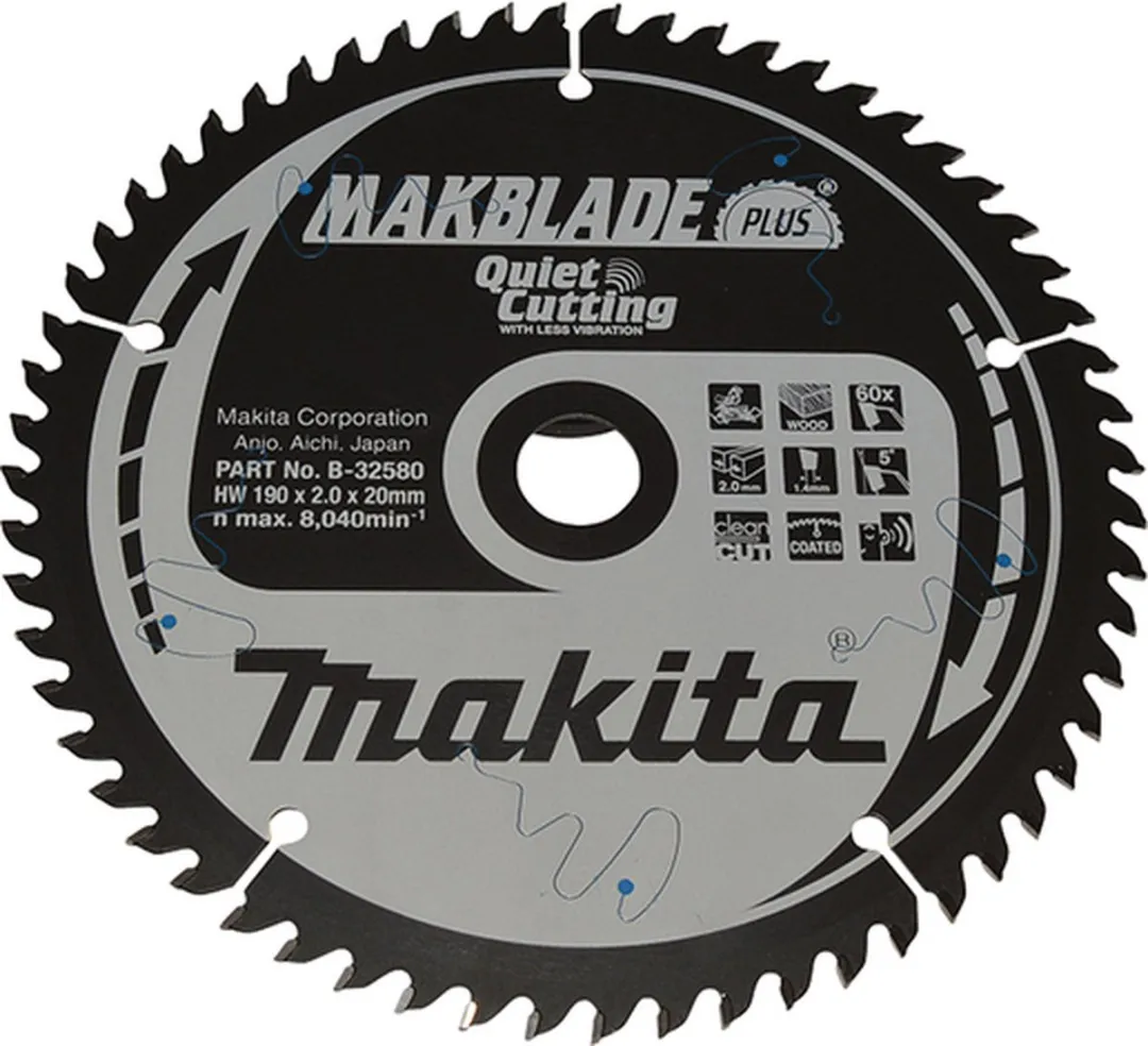 Makita B-32580 MAKBLADE PLUS tafel-, afkort- en verstekzaagblad-190x20 mm 60T ATAF