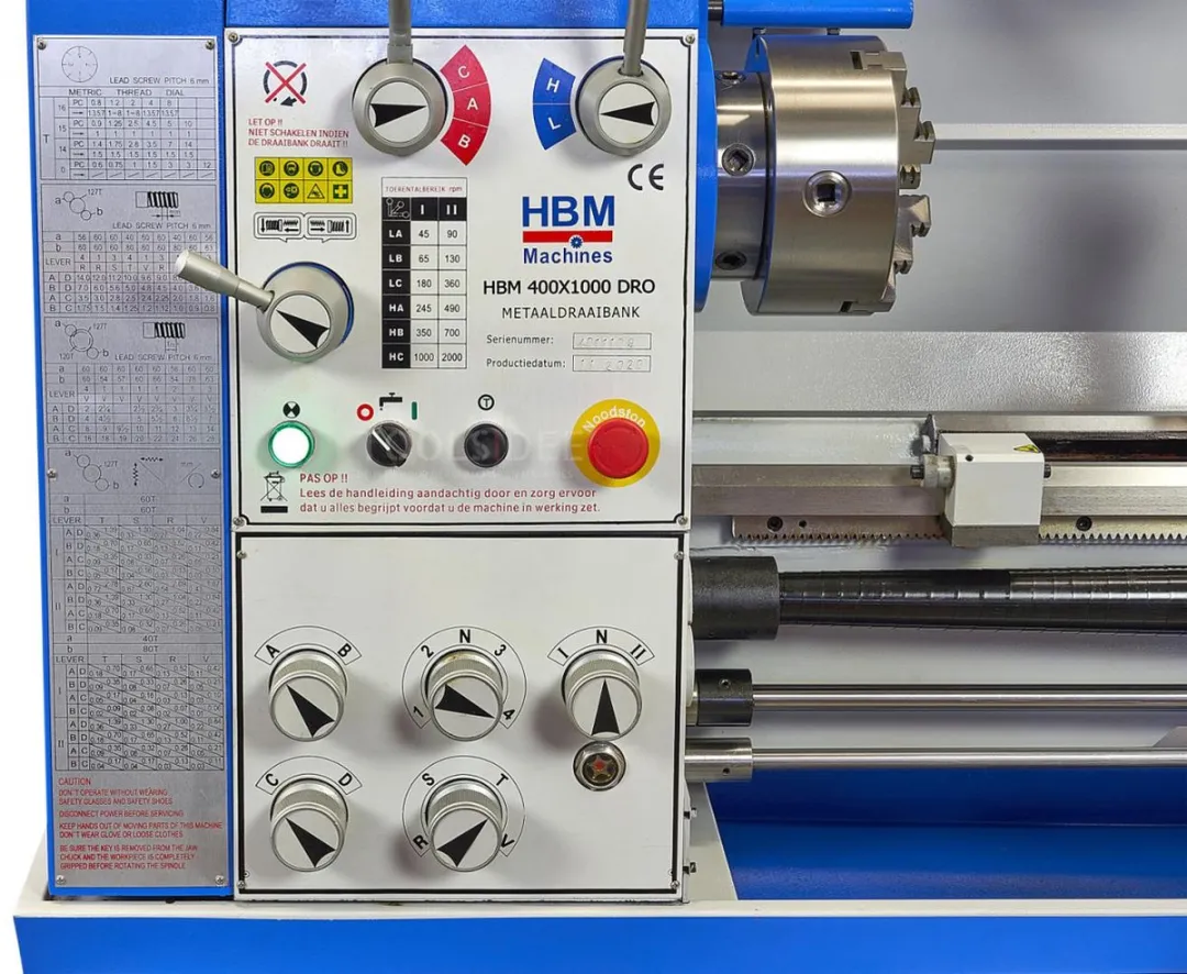 HBM Metaaldraaibank 400x1000mm - 3-assig LCD Digitaal Uitleessysteem