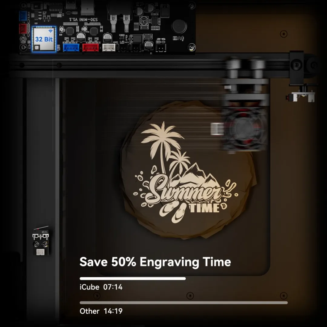 Sculpfun iCube Pro 5W Laser Graveermachine - met Rookfilter - 125x125mm Werkgebied - 0,06 mm Laserpunt - App-verbinding - Blauw