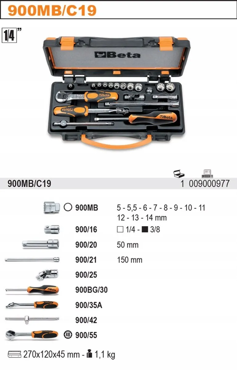 Beta 19-delige 1/4" Dopsleutelset 5-14mm