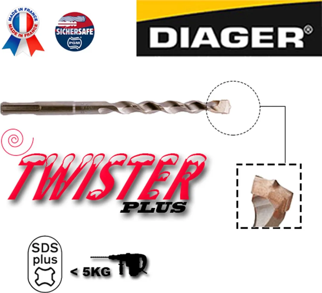 Diager professionele SDS Plus betonboor Twister 22mm x 460 mm lang