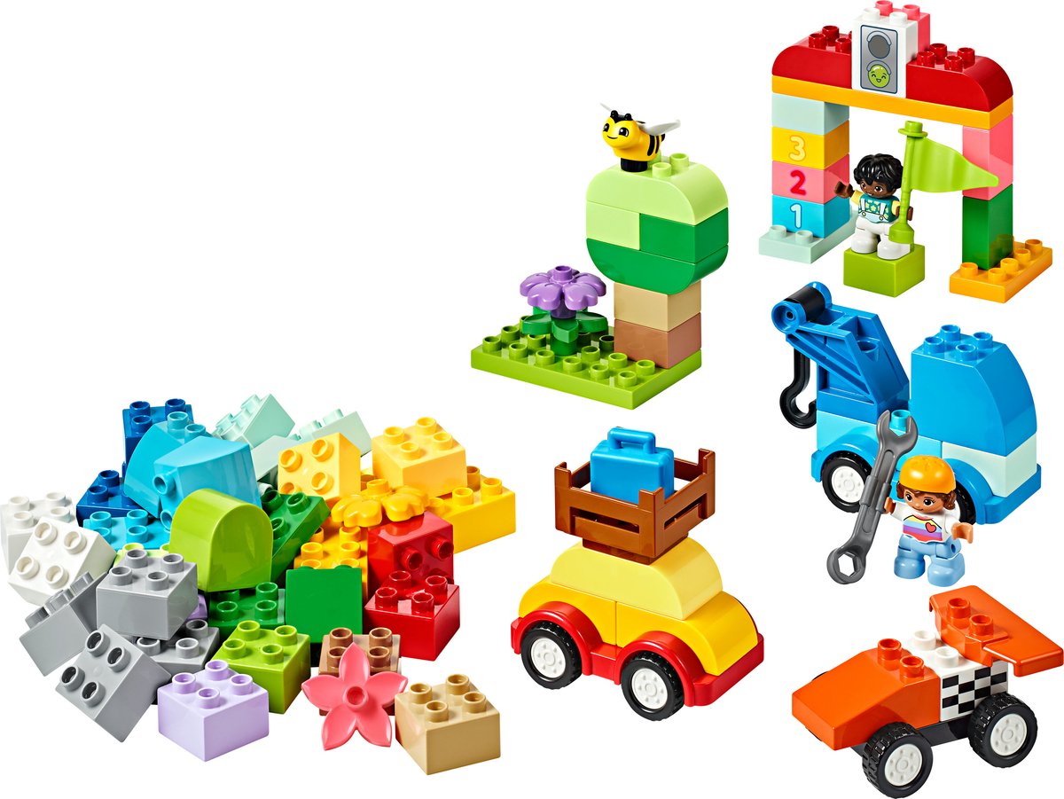 LEGO® DUPLO® Classic Auto's en vrachtwagens in opbergdoos educatief speelgoed, voertuigspeelset voor peuters vanaf 18 maanden, speelgoed om de fijne motoriek te ontwikkelen 10439